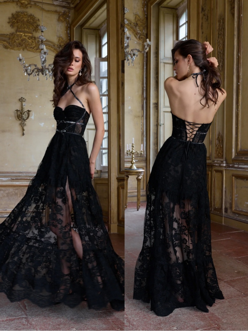 V. Chapman The Eloise Dress in Black Chantilly Lace Size 2 NEW! New With tags!